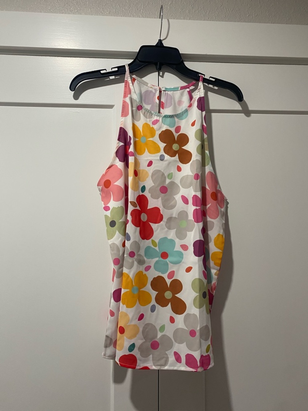Sleeveless Floral Tank Top in White with Multi-Color Flowers
